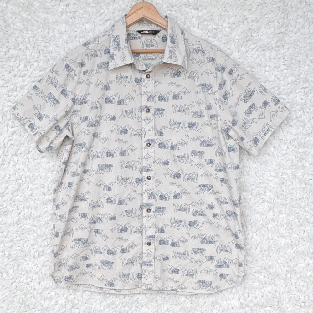 The North Face Off-White Beige Mountain Cabin Short Sleeve Button Up Shirt Sz XL